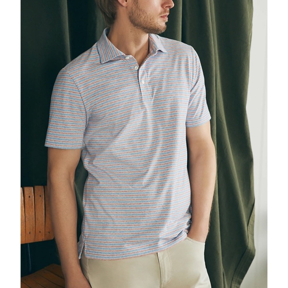Faherty Movement Polo Shirt Mens XL Blue‎ Red Striped Pima Cotton Modal Horizon